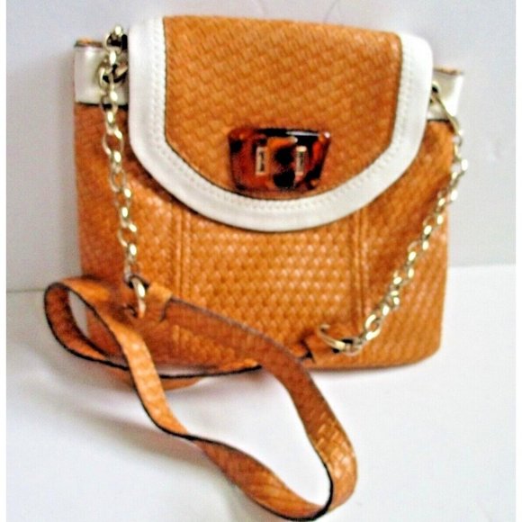 *RETRO Burnt Orange SR2 Woven Tortoise Shell Plastic Turn Key Closure Cross Body - Picture 1 of 7